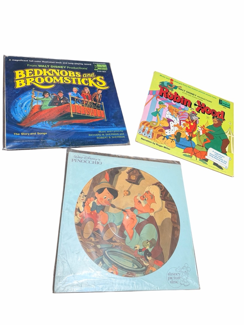 Vintage 70’S 80’S WALT DISNEY Pinocchio Robin Hood Records Vinyl LOT X 3